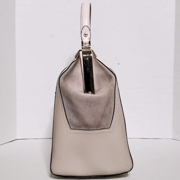 Cromia White Pink Coated Colorblock Suede Textured Leather Satchel Womens - Picture 12 of 16